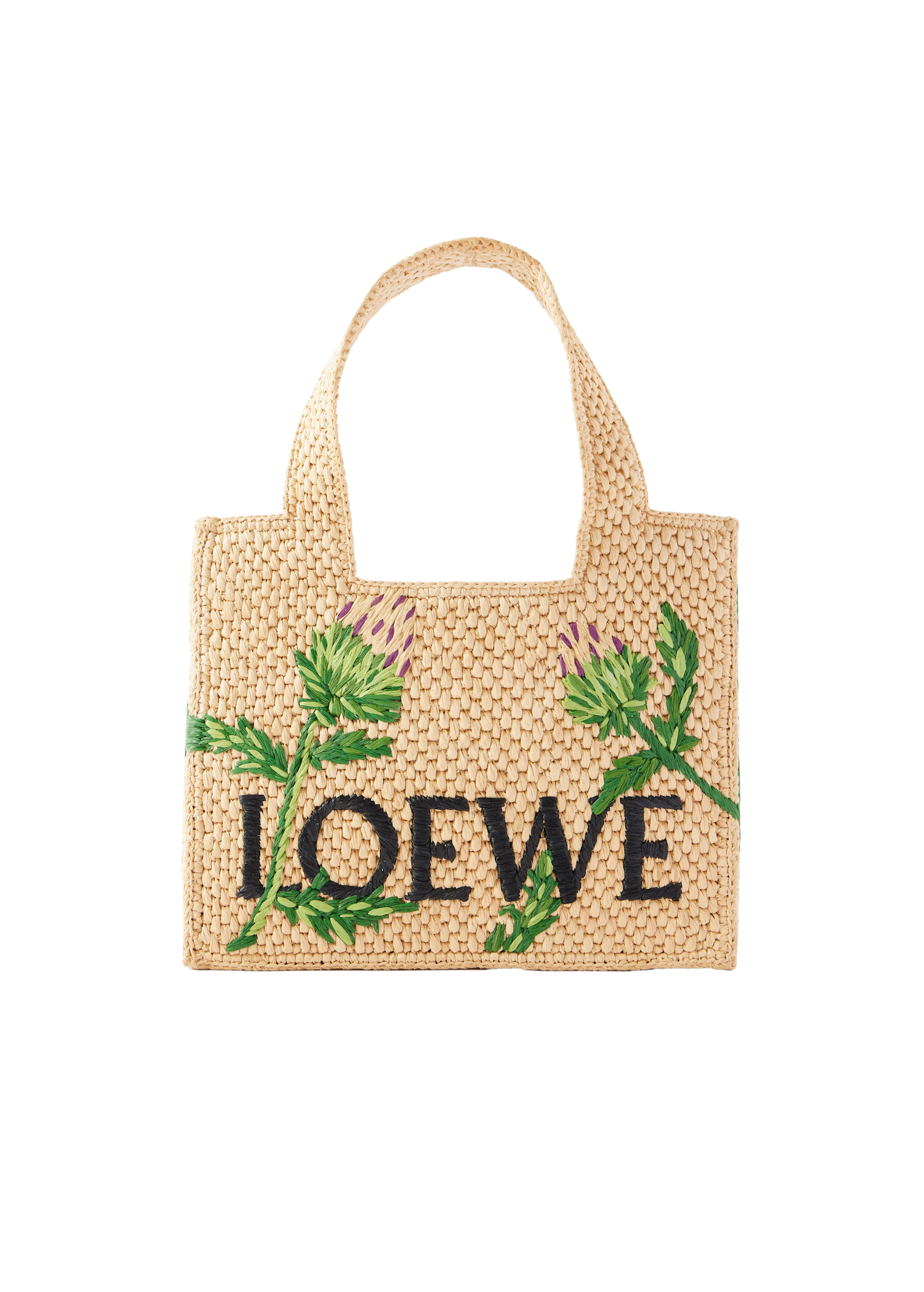 Embroidered Raffia Tote